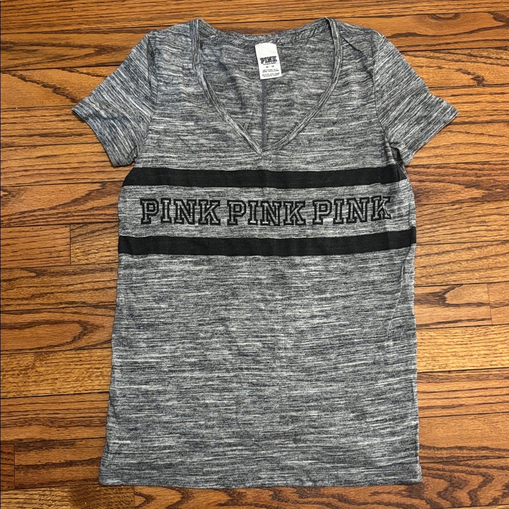 Victoria's Secret Pink Gray V-Neck Tee Vintage